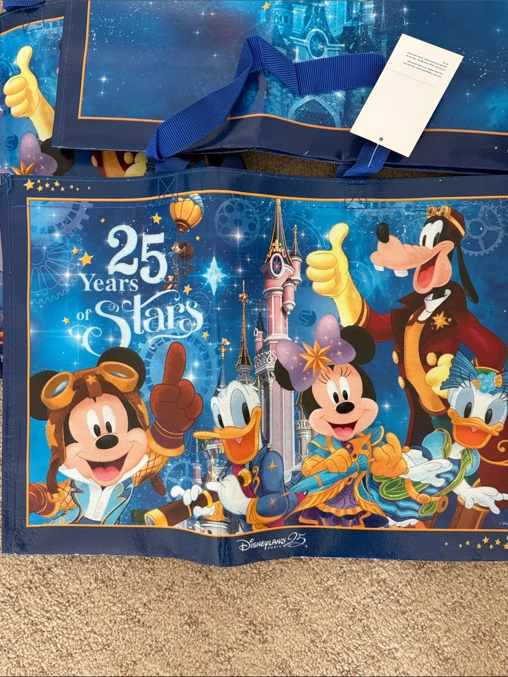 Disney Blue 25 Years of Stars - reusable Tote Bags with Mickey & Friend nwt